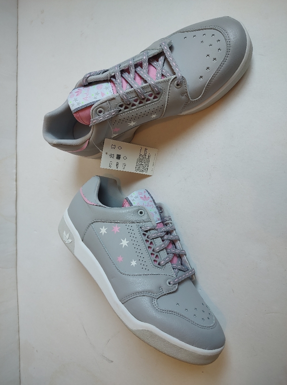 Adidas Slamcourt Lace Up Sneakers Grey Leather Stars Perforated Low Top 9 NIB - Picture 9 of 16